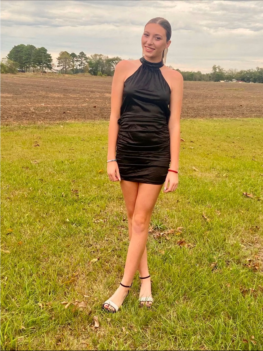 SHEIN Black Halter Ruched Mini Dress